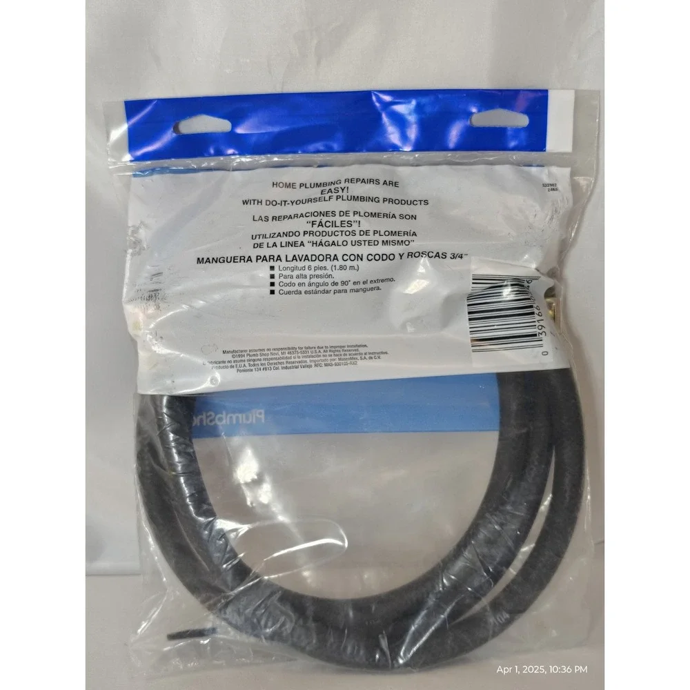 Washing Machine Fill Hose 6 ft with Threaded 90°Elbow‎ High Pressure Washer Hose